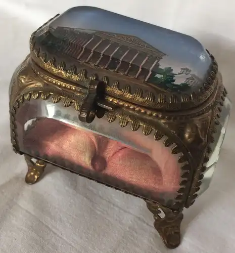 Kleines Souvenir-Schmuckkästchen Glas und Messing Motiv Paris - La Madelaine