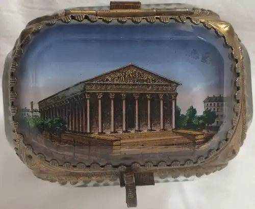 Kleines Souvenir-Schmuckkästchen Glas und Messing Motiv Paris - La Madelaine