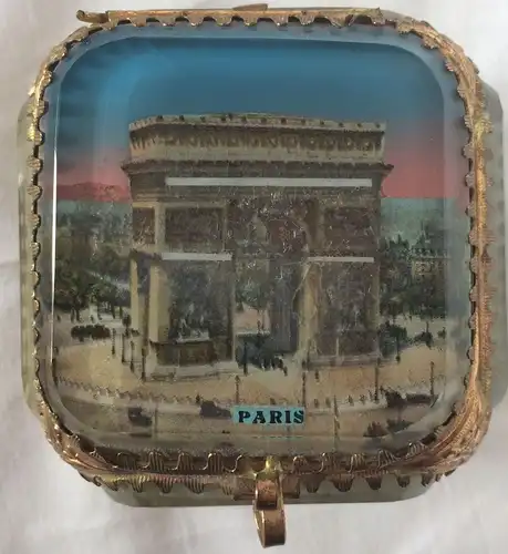 Kleines Souvenir-Schmuckkästchen Glas und Messing Motiv Paris - Arc de Triomphe