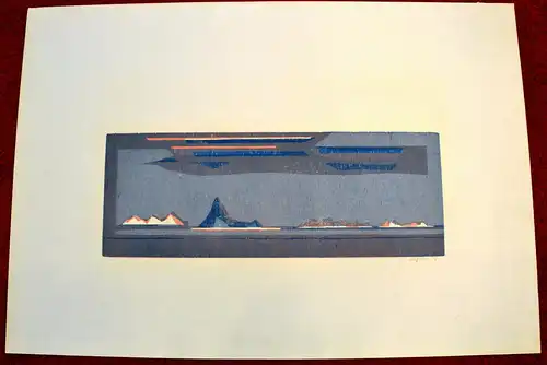 Farb-Lithografie, schwimmende Eisberge,sign u. datiert "74"