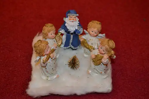 Weihnachten, Nikolaus mit Engeln, Kunststoff, handbemalt, ca. 18 x 16 x 11 cm