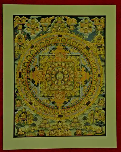 Vintage Thangka Mandala Handgemälde Buddhist,Tibet? 19.Jhdt.Seide ,Leinwand