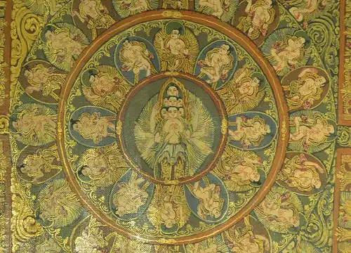 Vintage Thangka Mandala Handgemälde Buddhist,Tibet? 19.Jhdt.Seide ,Leinwand