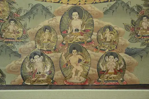 Vintage Thangka Mandala Handgemälde Buddhist,Tibet? 19.Jhdt.Seide ,Leinwand