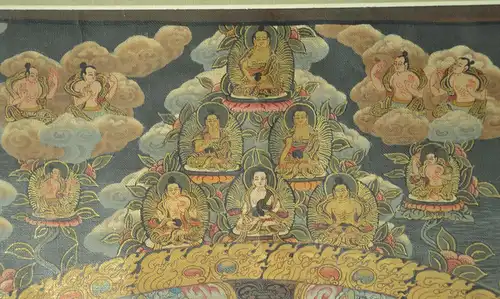 Vintage Thangka Mandala Handgemälde Buddhist,Tibet? 19.Jhdt.Seide ,Leinwand