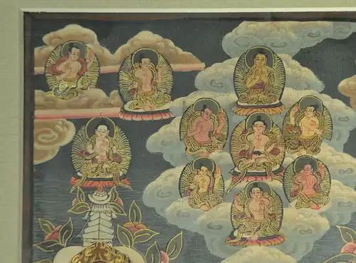 Vintage Thangka Mandala Handgemälde Buddhist,Tibet? 19.Jhdt.Seide ,Leinwand