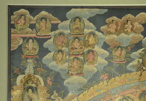 Vintage Thangka Mandala Handgemälde Buddhist,Tibet? 19.Jhdt.Seide ,Leinwand