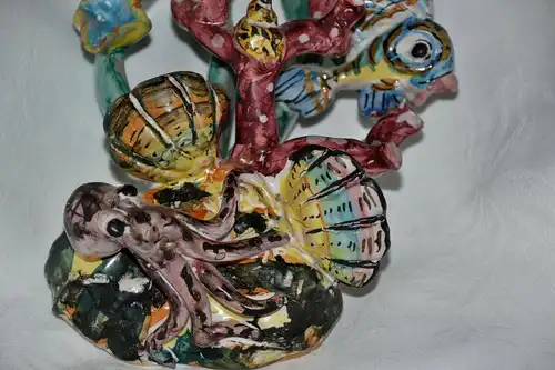 Keramikskulptur,Italien,Fische,Muscheln u.Oktopus,polychrom glasiert