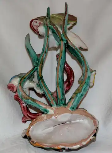Keramikskulptur,Italien,Fische,Muscheln u.Oktopus,polychrom glasiert