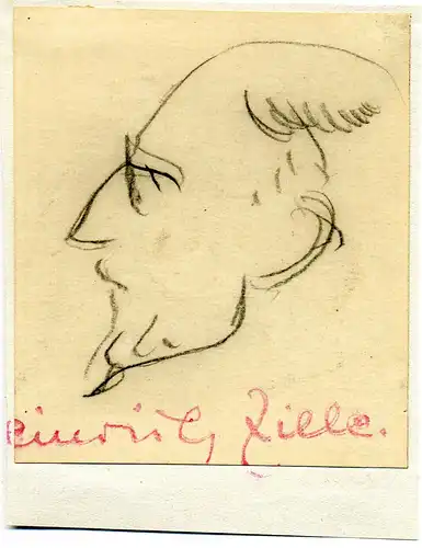 Heinrich Zille: Mann m. Brille - Bleistiftzeichnung mit rotem Nachlaßstempel