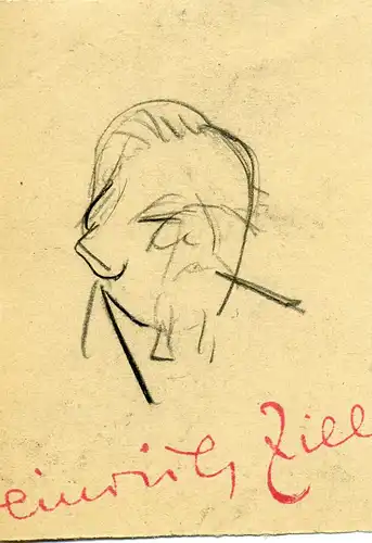 Heinrich Zille: Mann mit Zigarillo - Bleistiftzeichnung mit rotem Nachlaßstempel