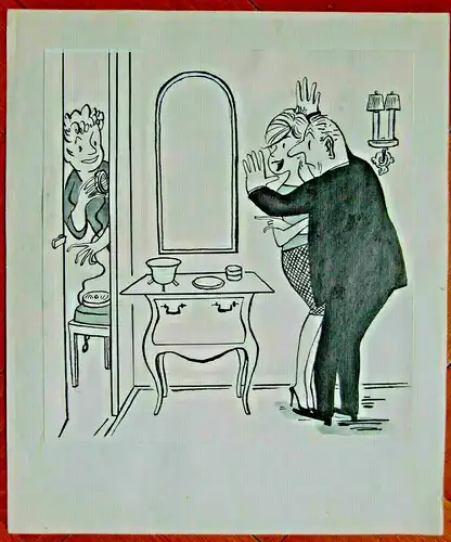 Original-Tuschezeichnung – Cartoon von Alexander Knuth, 1950er Jahre