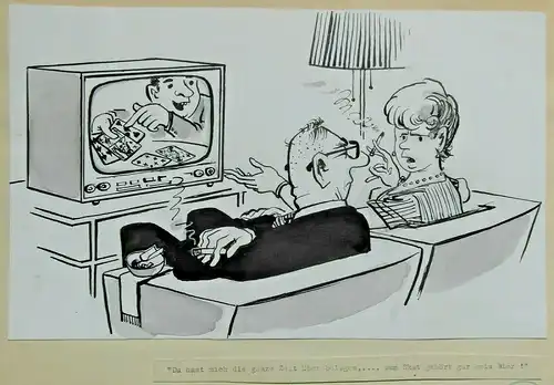 Original-Tuschezeichnung – Cartoon von Alexander Knuth, 1950er Jahre