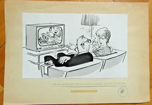 Original-Tuschezeichnung – Cartoon von Alexander Knuth, 1950er Jahre