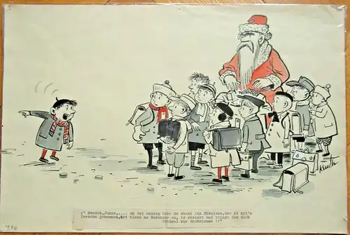 Original-Tuschezeichnung – Cartoon von Alexander Knuth, 1950er Jahre