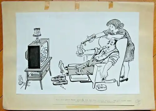 Original-Tuschezeichnung – Cartoon von Alexander Knuth, 1950er Jahre