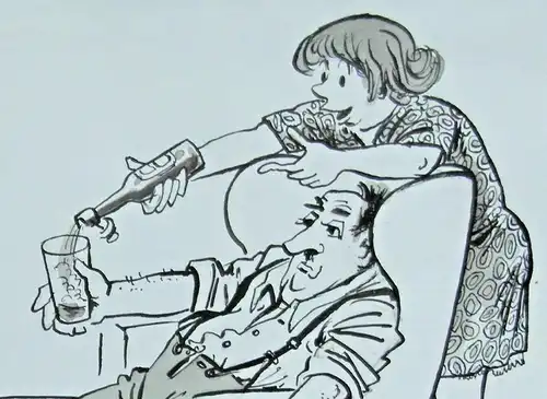 Original-Tuschezeichnung – Cartoon von Alexander Knuth, 1950er Jahre