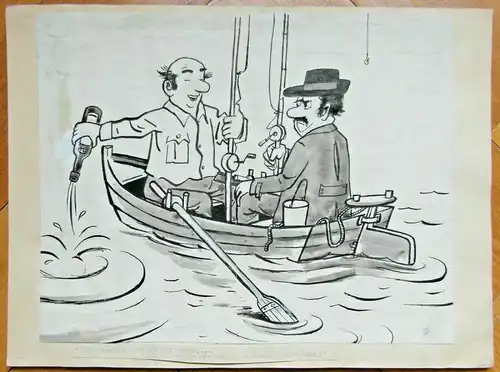 Original-Tuschezeichnung – Cartoon von Alexander Knuth, 1950er Jahre