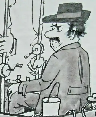 Original-Tuschezeichnung – Cartoon von Alexander Knuth, 1950er Jahre