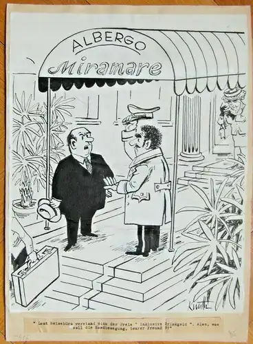 Original-Tuschezeichnung – Cartoon von Alexander Knuth, 1950er Jahre