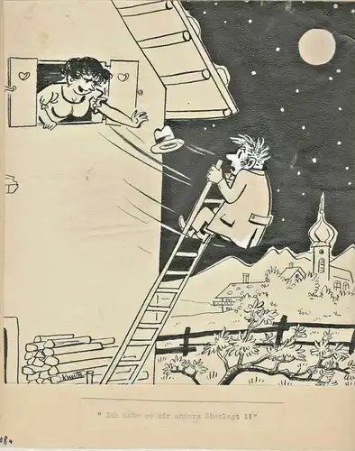 Original-Tuschezeichnung – Cartoon von Alexander Knuth, 1950er Jahre