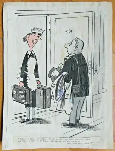 Original-Tuschezeichnung – Cartoon von Alexander Knuth, 1950er Jahre