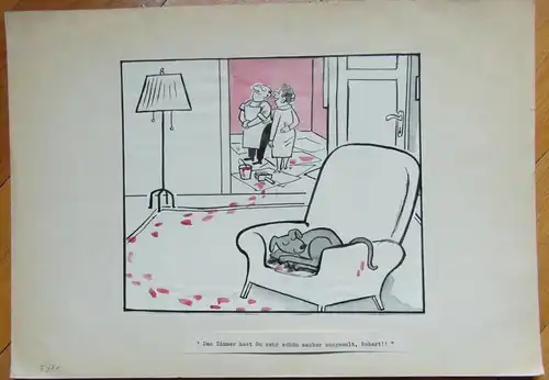 Original-Tuschezeichnung – Cartoon von Alexander Knuth, 1950er Jahre