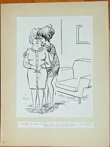 Original-Tuschezeichnung – Cartoon von Alexander Knuth, 1950er Jahre