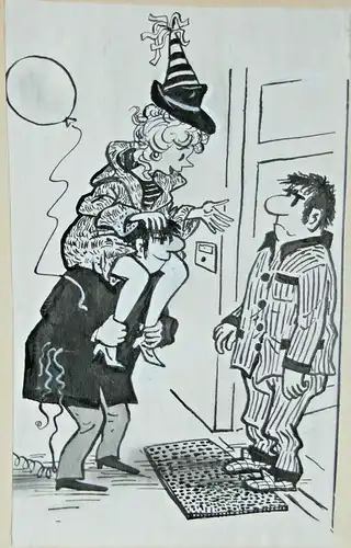 Original-Tuschezeichnung – Cartoon von Alexander Knuth, Thema: Fasching,Karneval