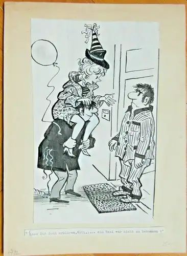 Original-Tuschezeichnung – Cartoon von Alexander Knuth, Thema: Fasching,Karneval