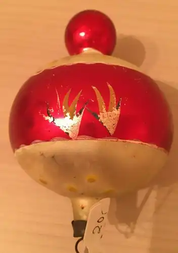 Baumschmuck,Weihnachten, Kugel, rot-silber, bemalt,Glas,ca.1960,zum Aufhängen