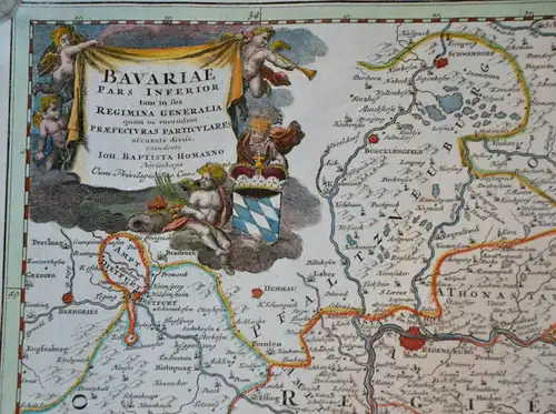 Landkarte,Kupferstich,Niederbayern,Landshut,Straubing B. Homann,etwa 1700