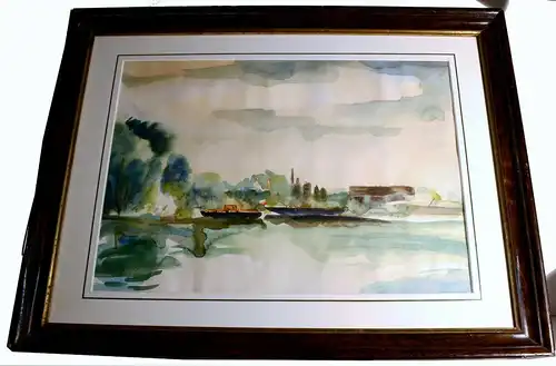 Aquarell,Landschaft,sign. Halsdorfer 75, unter Passepartout,gerahmt