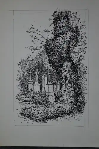 München,Tuschfederzeichnung,Bauer-Oltsch,Original,München, Alter Nordfriedhof