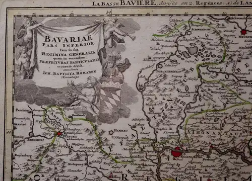 Landkarte,Kupferstich,Niederbayern,Landshut,Straubing B. Homann,etwa 1700