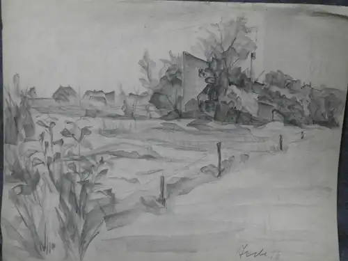 Bleistiftzeichnung,Juli 1916,Auguste Reissmüller1869-1958, Landschaft mit Haus