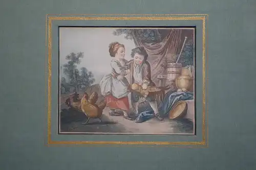 Der Hahn, Kupferstich kol., von Bonnet, nach Huet,ca. 1750, verglast, gerahmt