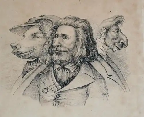 Lithografie,Physiognomik,Physiognomie/Ähnlichkeit zw. Mensch+Tier,um 1850,selten