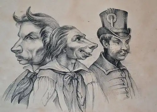 Lithografie,Physiognomik,Physiognomie/Ähnlichkeit zw. Mensch+Tier,um 1850,selten