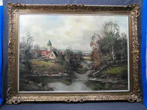 Ölbild, Landschaft mit Dorf, verm.Süddeutschland,sign.Th..Kortten schöner Rahmen