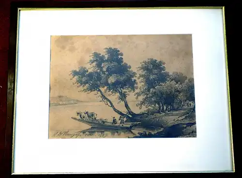 Burgess,Henry Williams,Die Fähre,Bleistiftzeichnung,England dat.1829, signiert