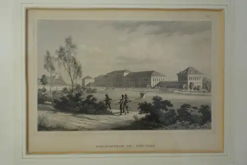 Stahlstich, Schloss Schleissheim bei München, Mitte 19 Jh.gerahmt