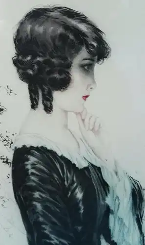 Lithografie, koloriert, sign. Milliege,Nr. 172, Frau im Profil, Mode