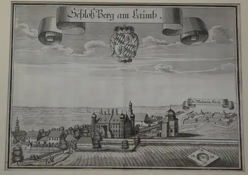 Kupferstich,Michael Wening, Schloß Perg am Laimb, München, um 1700,gerahmt