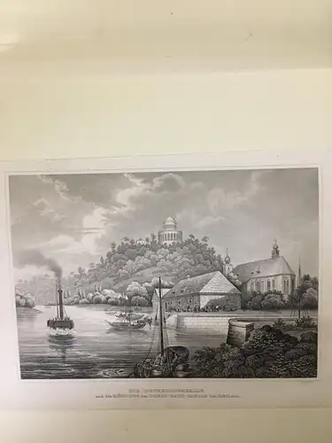 Grafik,Stahlstich, Die Befreiungshalle u.d. Mündung der Donau bei Kelheim,1850