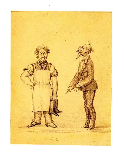 Bleistiftzeichnung,v.Hagen,Schuhmacher,Stiefel,zerstreuter Professor,1850