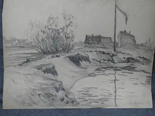 Bleistiftzeichnung 6.April 16,Auguste Reissmüller 1869-1958,Landschaft m.Stadt