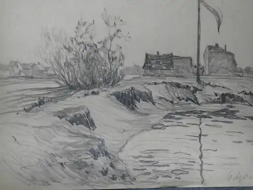 Bleistiftzeichnung 6.April 16,Auguste Reissmüller 1869-1958,Landschaft m.Stadt