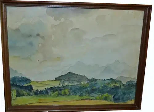 Aquarell, aufziehendes Gewitter über der Kampenwand,1949 Monogrammiert,gerahmt