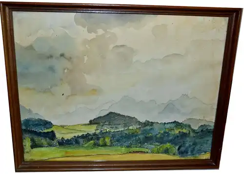 Aquarell, aufziehendes Gewitter über der Kampenwand,1949 Monogrammiert,gerahmt